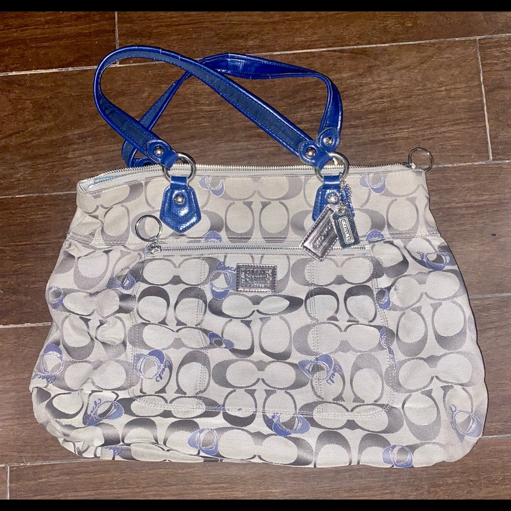 COACH Poppy Glam Tote Grey & Blue